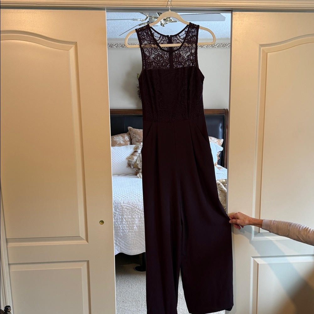 Anthropologie plum Dark Lace Jumpsuit